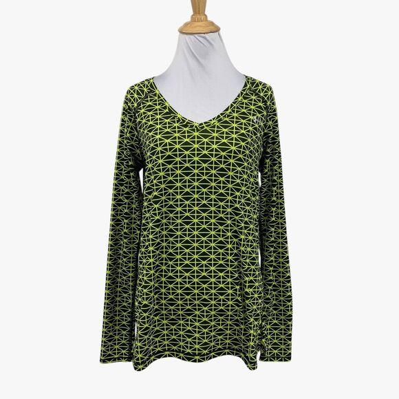Under Armour Shirt Womens M Medium Multi Highlighter Fitted HeatGear V Neck - Picture 1 of 11